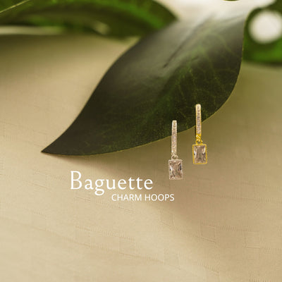 Baguette Charm Hoops